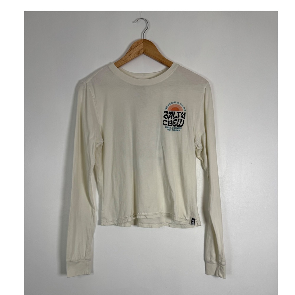 Surf Coastal Salty Crew Womens Small Long Sleeve Tee Cream Graphic Refuge Sea